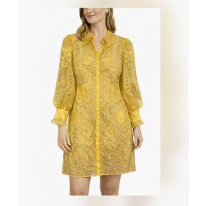 ASOS Edition Dress Womens 10 Yellow Sheer Paisley Embroidered